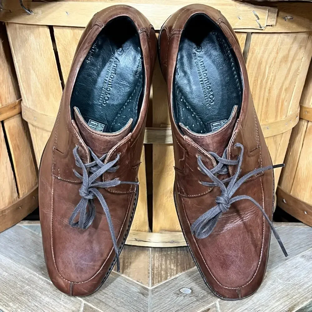 Anatomic & Co. Armando Coffee Brown Leather Lace-Up Comfort Oxfords Men Size 8